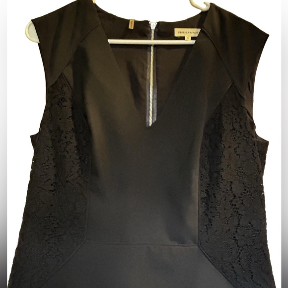 Rebecca Taylor Little Black Sheath Dress with Lace Side Panels Wool Blend Sz 10 - Picture 3 of 7